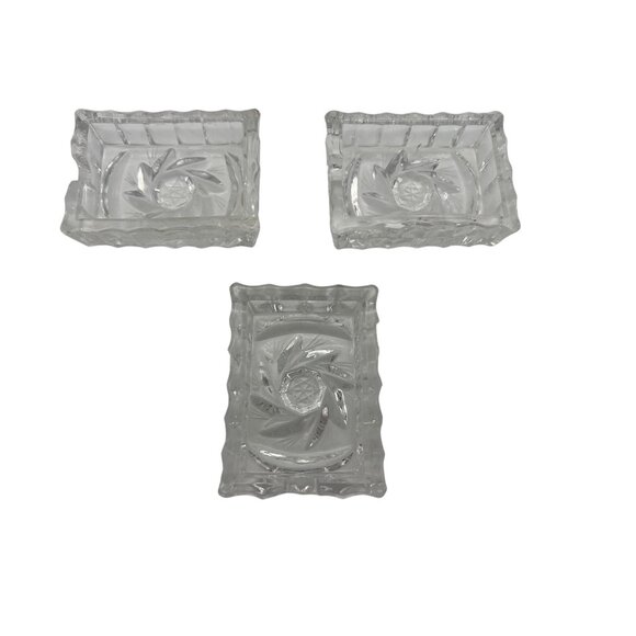 Vintage Cut Glass Individual Ashtrays Set of 3 Small 2.75x2 Starburst Design - Picture 1 of 7